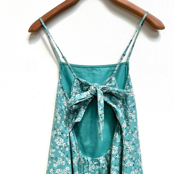 AE American Eagle Linen Blend Floral Tie Back Mini Dress in Mint, Size Small - Picture 11 of 13